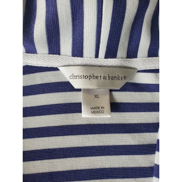 Christopher & Banks Cardigan Women's XL Knit‎ Blue & White Striped Nautical EUC - Picture 6 of 8